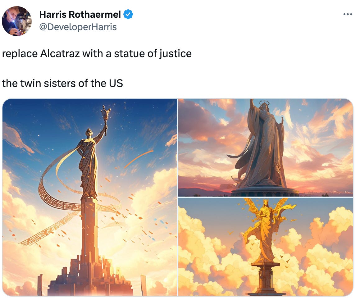  Harris Rothaermel @DeveloperHarris replace Alcatraz with a statue of justice  the twin sisters of the US