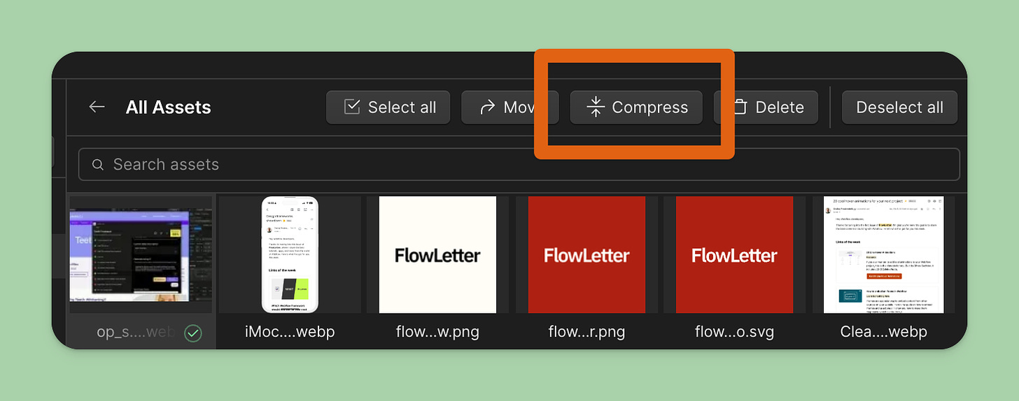 Compress your images in the Webflow assets panel