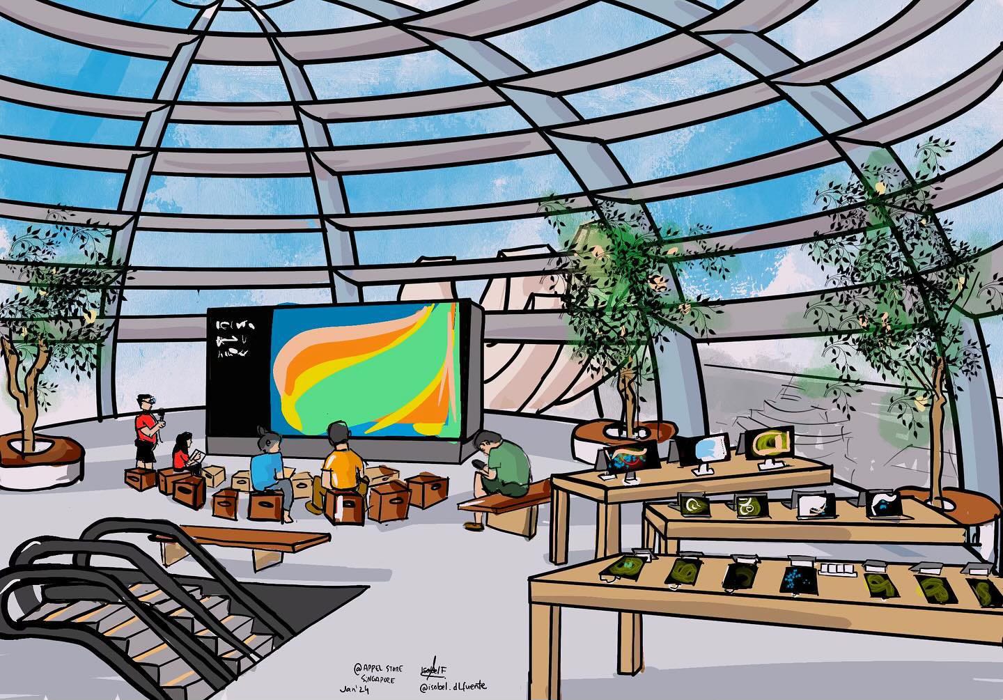 A digital illustration of Apple Marina Bay Sands.