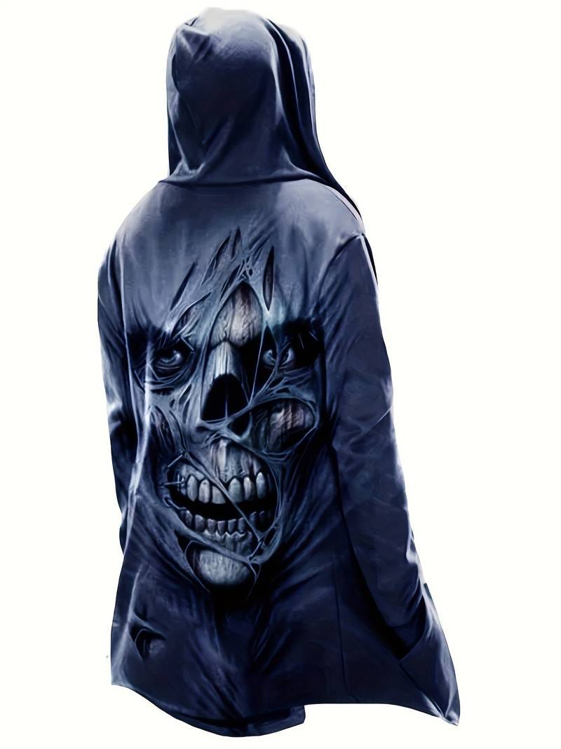 vintage skull 3d print plus size mens fleece hooded jacket casual thermal jacket blue 0