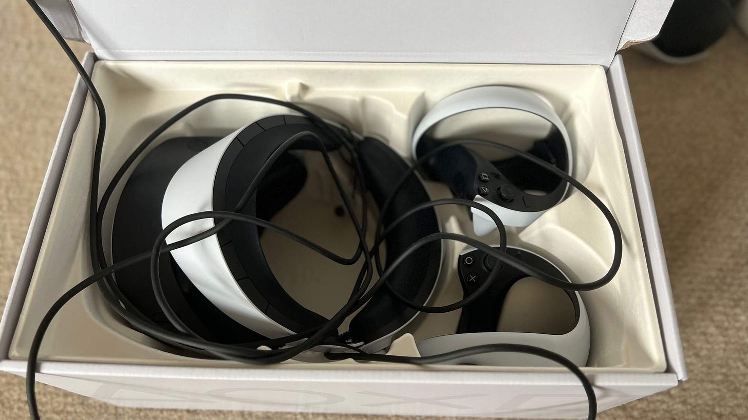 PSVR 2 and controllers in its box