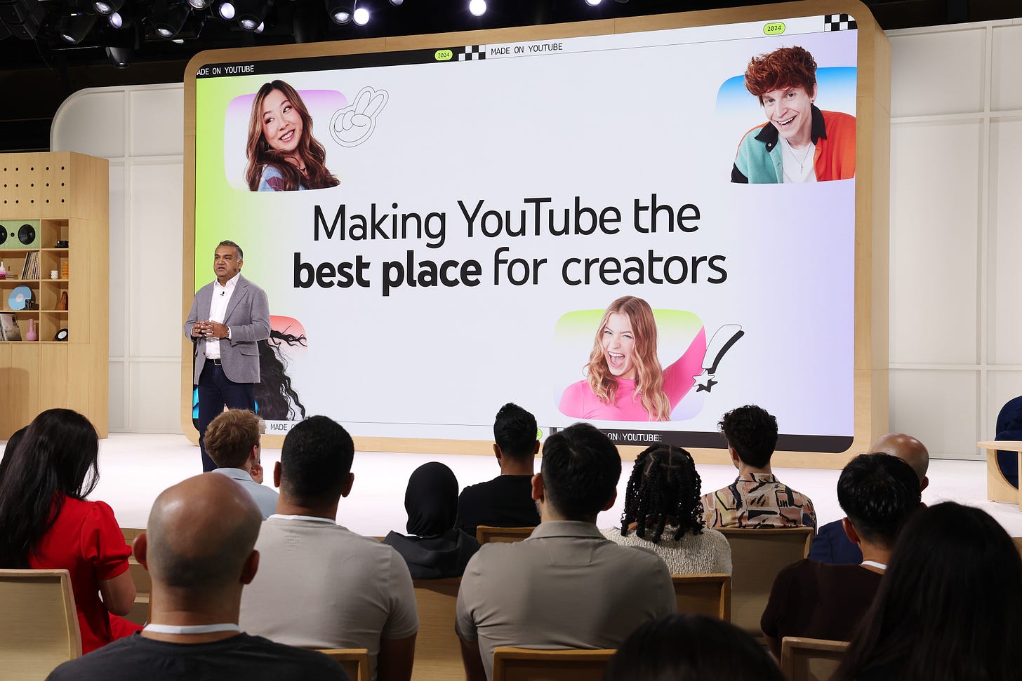 NEW YORK, NEW YORK - SEPTEMBER 18: YouTube CEO Neal Mohan speaks onstage at Made on YouTube at Pier 57 on September 18, 2024 in New York City. (Photo by Dave Kotinsky/Getty Images for Made on YouTube 2024)