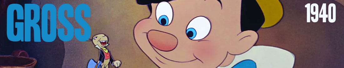 Narrow header graphic with still from 1940 film Pinocchio - Jiminy is talking to Pinocchio.