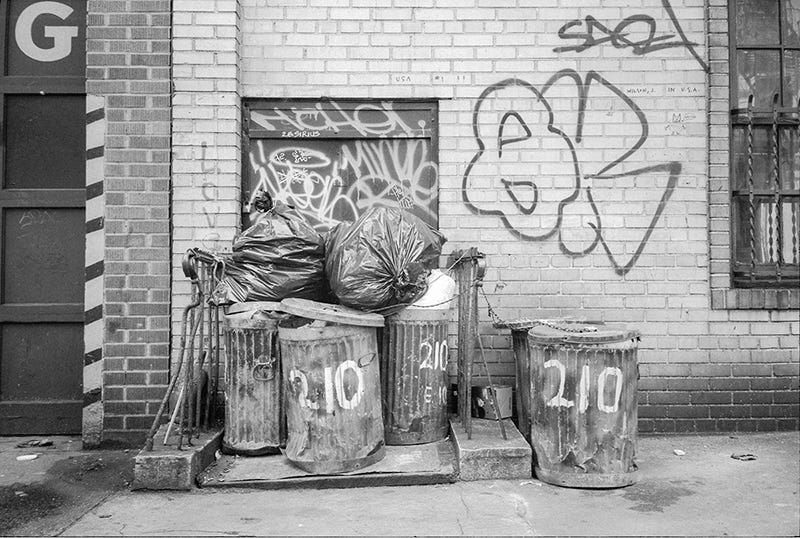 1982 East Village trash cans, Keith Haring graffiti