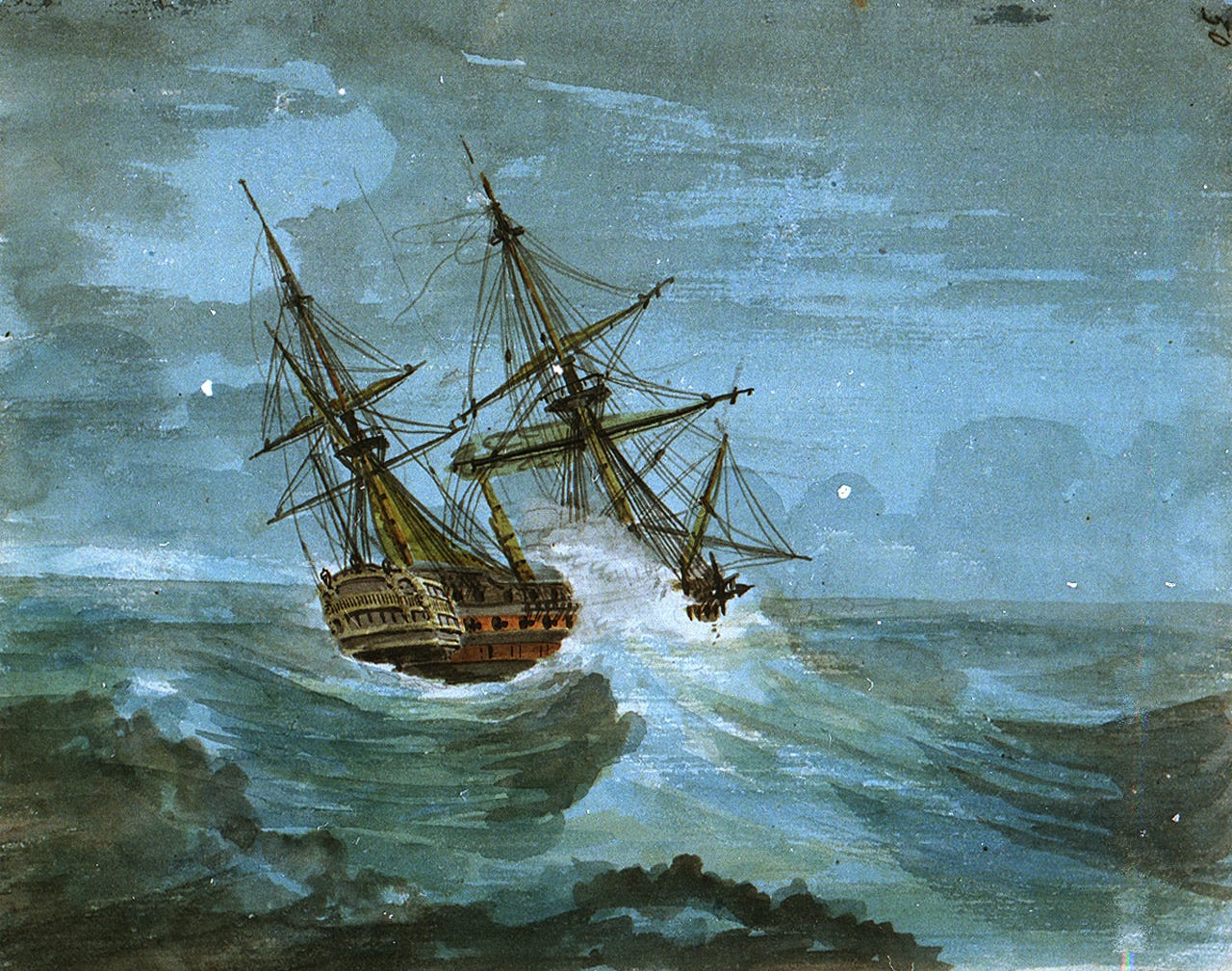 Naval vessel foundering in heavy seas | Royal Museums Greenwich