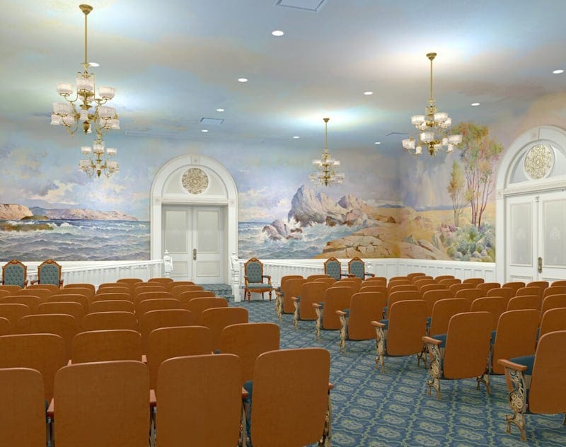 An artistic rendering of the renovated creation room in the Salt Lake Temple, December 2019. An artistic rendering of the renovated creation room in the Salt Lake Temple, December 2019.
