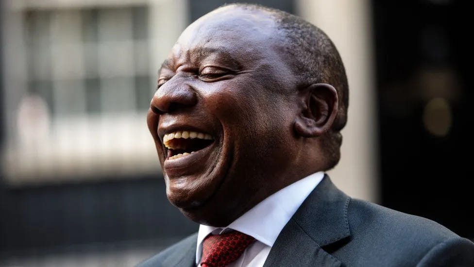 Cyril Ramaphosa laughing all the way to the bank