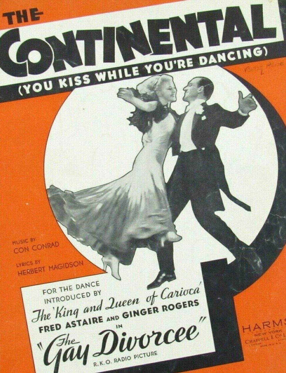 The Gay Divorcee Sheet Music The Continental You Kiss While You're Dancing  - Picture 1 of 4