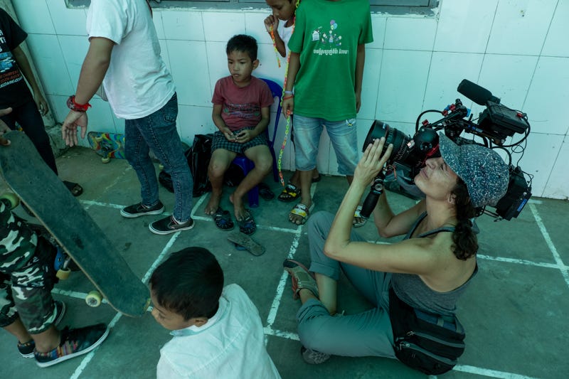 Documentary cinematographer Jenni Morello on set