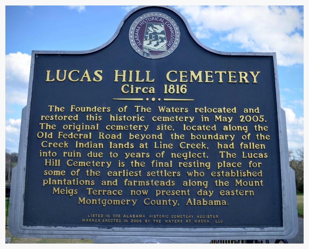 Lucas Hill Cemetery historical marker, Pike Road, Montgomery County, Alabama