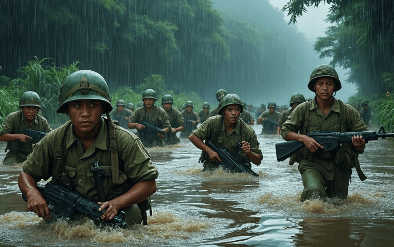 A group of soldiers in a river

Description automatically generated