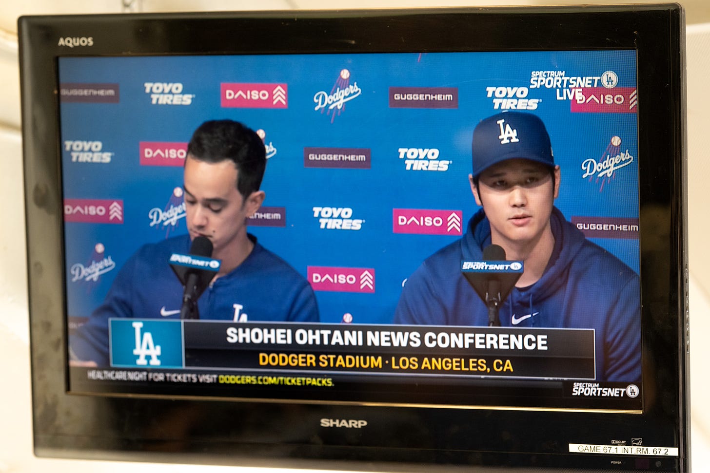 Shohei Ohtani gives a press conference on March 25, 2024 denying he’d ever participated in sports gambling. (Photo by David Crane/MediaNews Group/Los Angeles Daily News via Getty Images.)