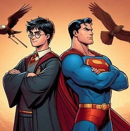 Harry Potter and Superman strike a pose