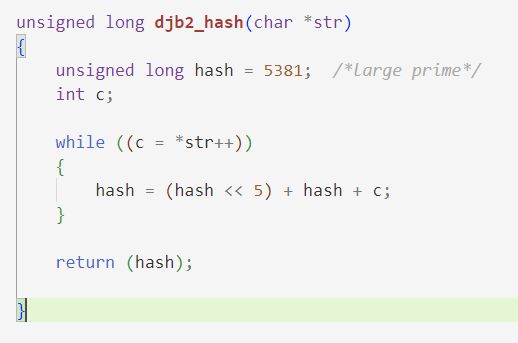 The resulting hash value is an unsigned long integer, which serves as a unique identifier for the input data. The djb2 algorithm is known for its simplicity, good distribution properties, and fast computation speed, making it suitable for various applications such as hash tables, data indexing, and checksumming.