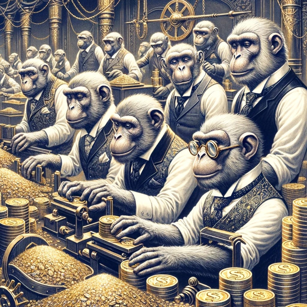 scimmie che creano denaro