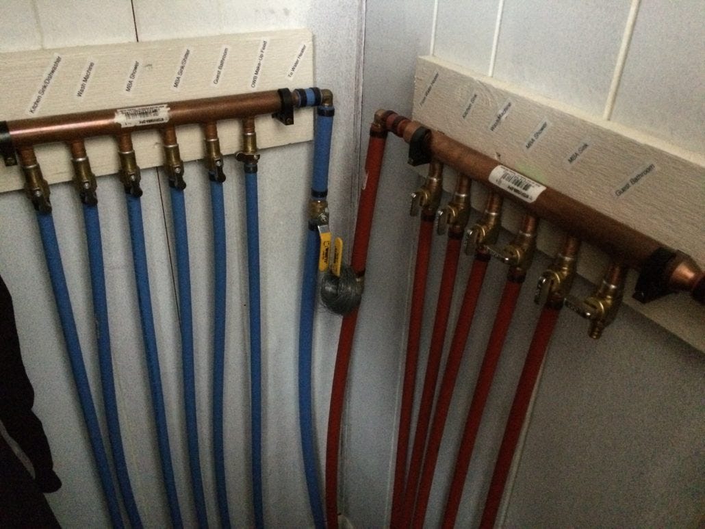 Main House hot and cold water supply manifolds