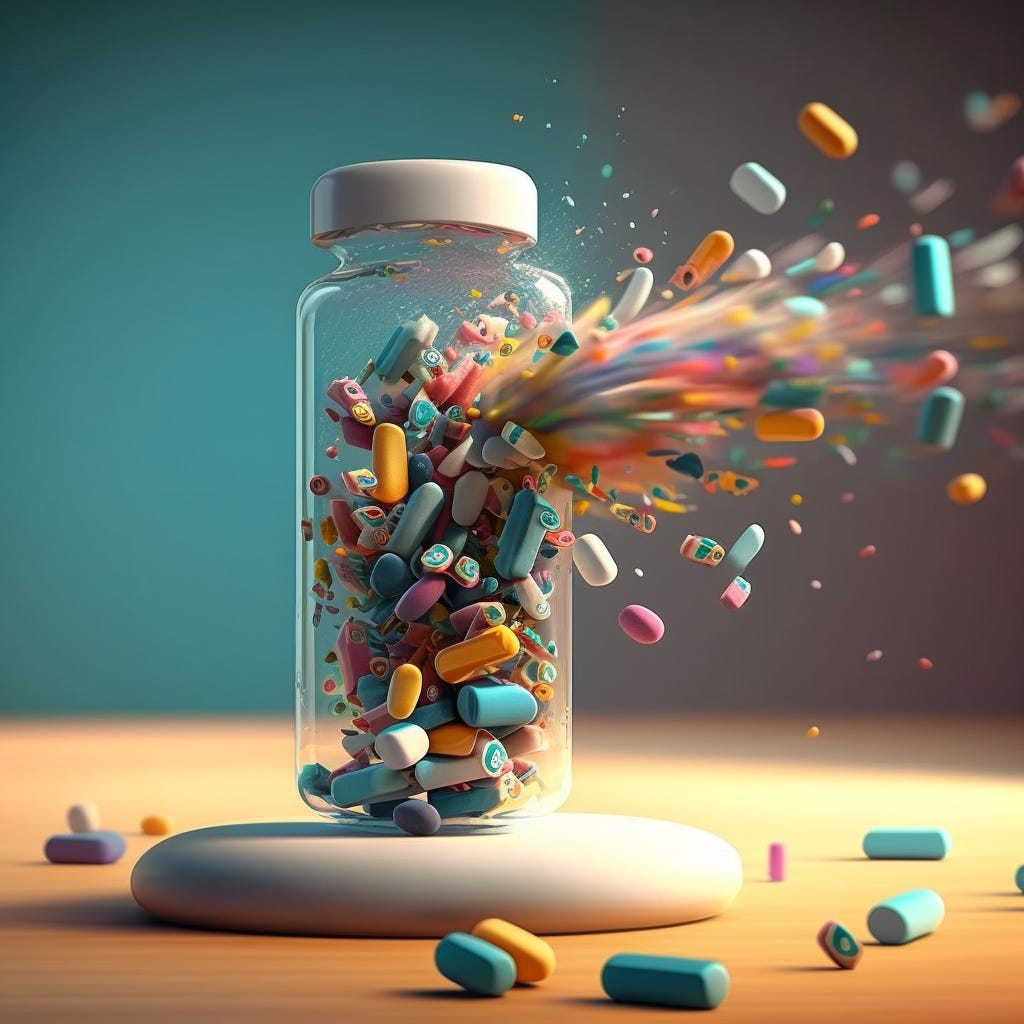 A bottle of exploding pills