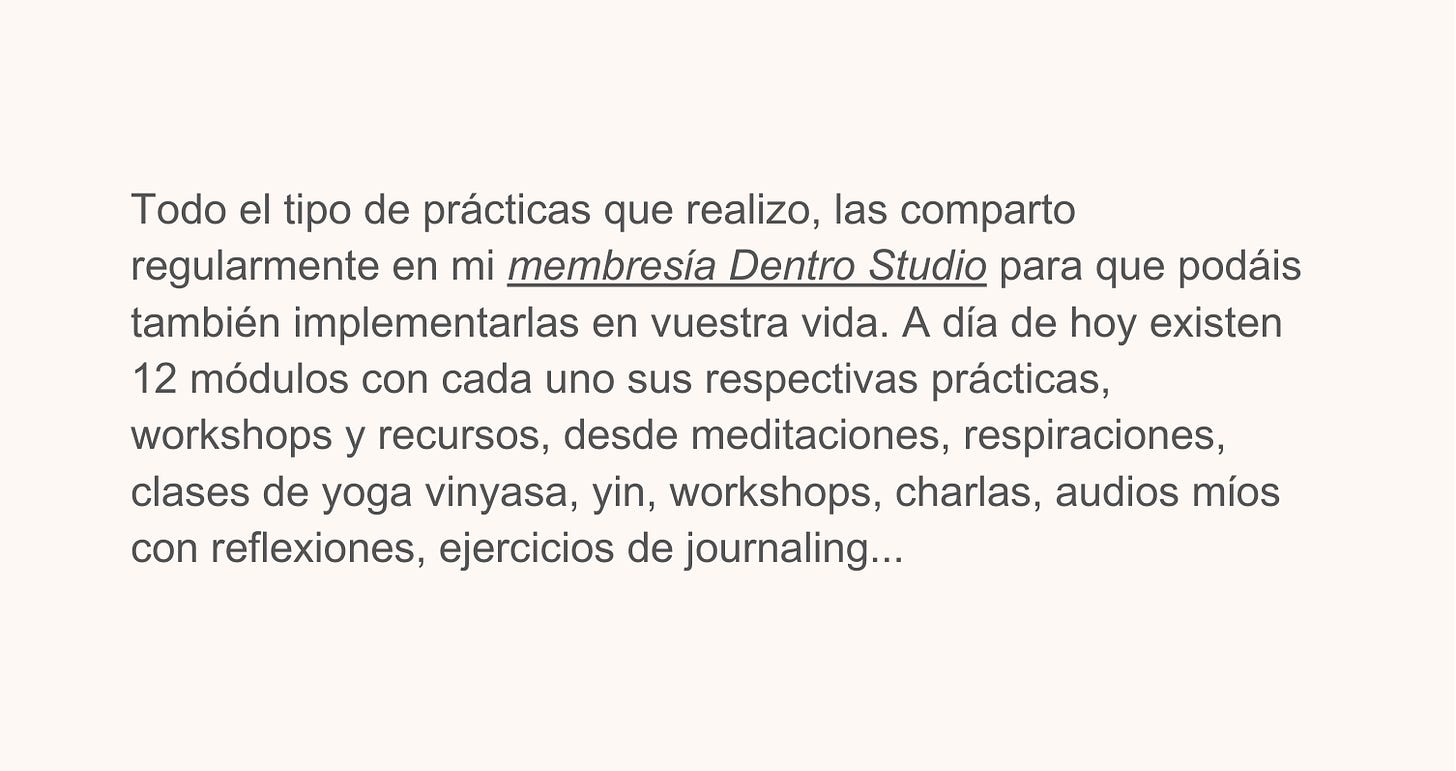 Membresia Dentro Studio. Rituales, bienestar, yoga, respiración, journaling.