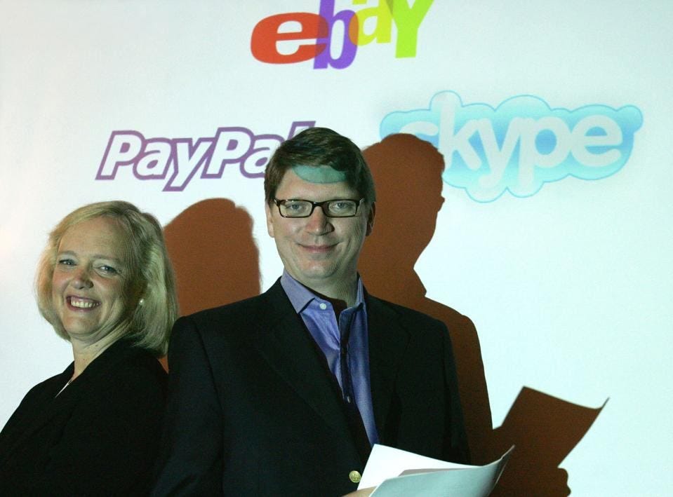 Meg Whitman, the former president and CEO of eBay,  alongside Niklas Zennstrom, ex-CEO and cofounder of Skype. 
