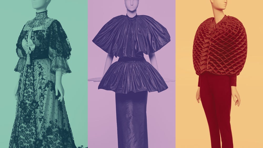 Three dresses against colorful backgrounds