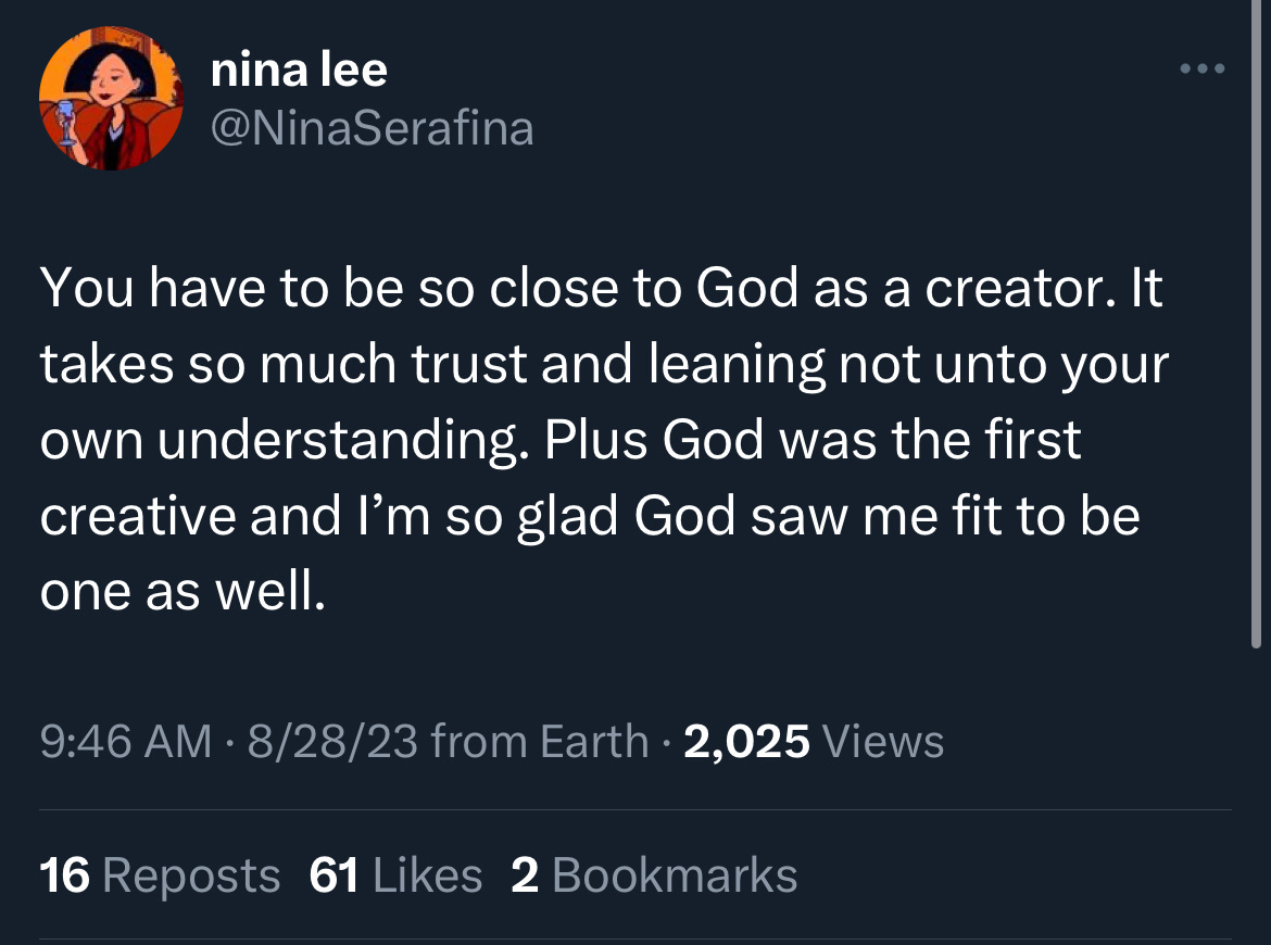 Nina lee tweet on God being the first creator