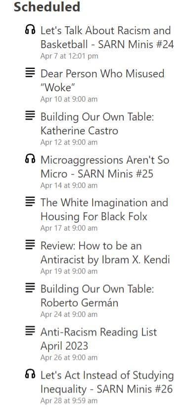 SARN scheduled articles - Substack dashboard