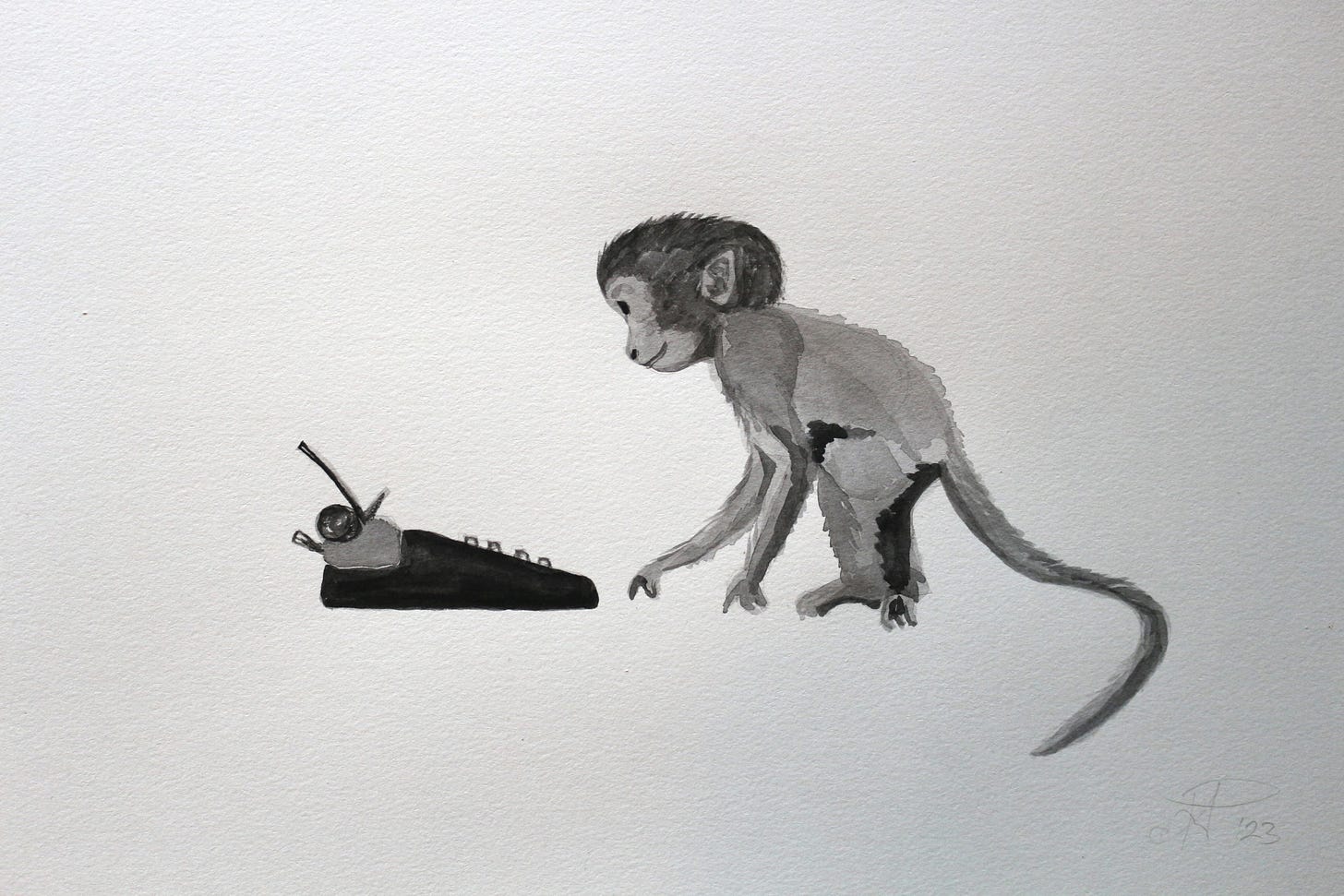 Infinite Monkeys, watercolour by Alia Parker, 2023. Mind Flexing.