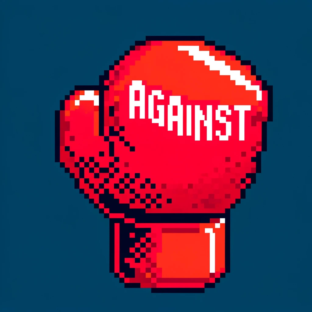 An 8-bit/16-bit image of a boxing glove with the text 'Against' written on it. The glove should be red and detailed in a pixelated style, fitting the 8-bit/16-bit theme.