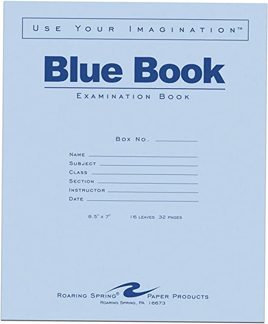 Roaring Spring Exam Blue Books, 50 Pack, 8.5&#34; x 7&#34;, 16 Sheets/32 Pages, Wide Ruled with Margin, Proudly Made in the USA!