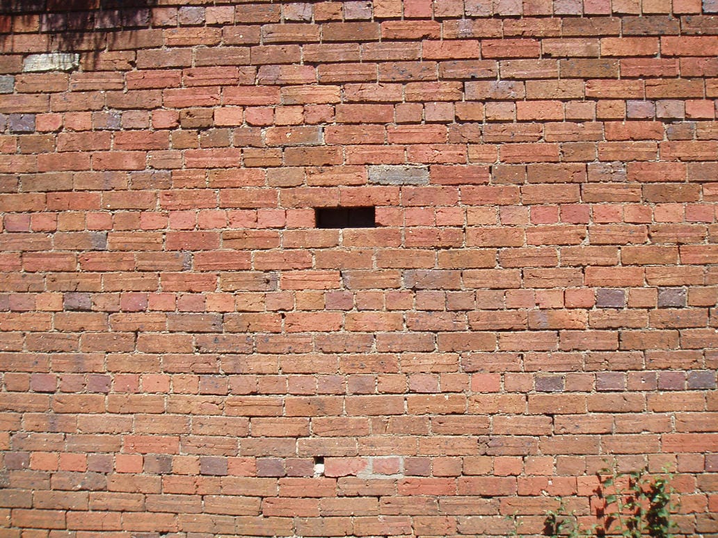 A brick missing from a brick wall.