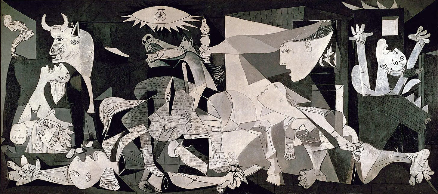 Pablo Picasso's cubist masterpiece Guernica depicting the horror of war.