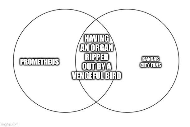 Venn diagram—one circle is “Prometheus,” the other “Kansas City fans” and where they meet “Having an organ ripped out by a vengeful bird”