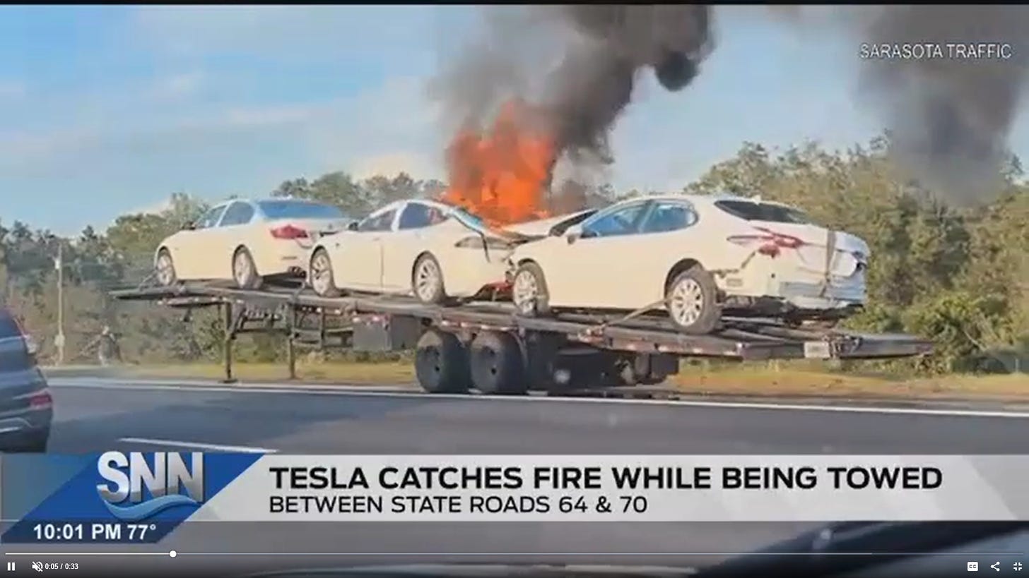 WATCH: Tesla catches on fire while being towed in Sarasota - The Suncoast News & Scoop