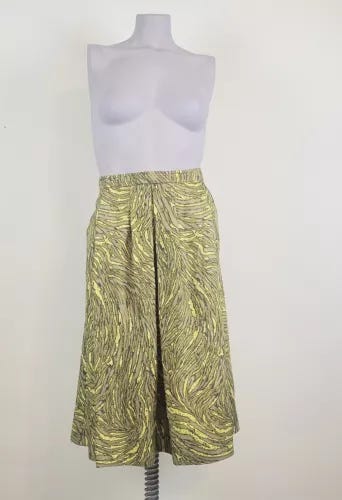 Tibi 100% silk yellow and khaki abstract print midi skirt with pockets Size 4 - Picture 2 of 9