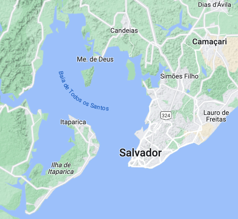 Map of Bahia de Todos os Santos, Salvador and the island of Itaparica