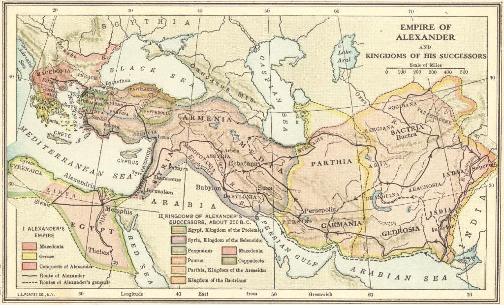 A map showing the empire of Alexander the Great