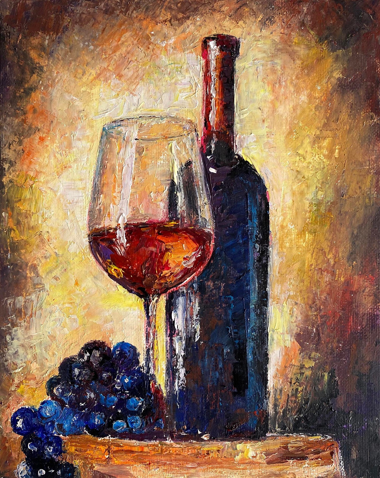 Bottle of Wine Painting, Wine Glass Painting, Original Oil Painting, Wine  Glass Wall Art