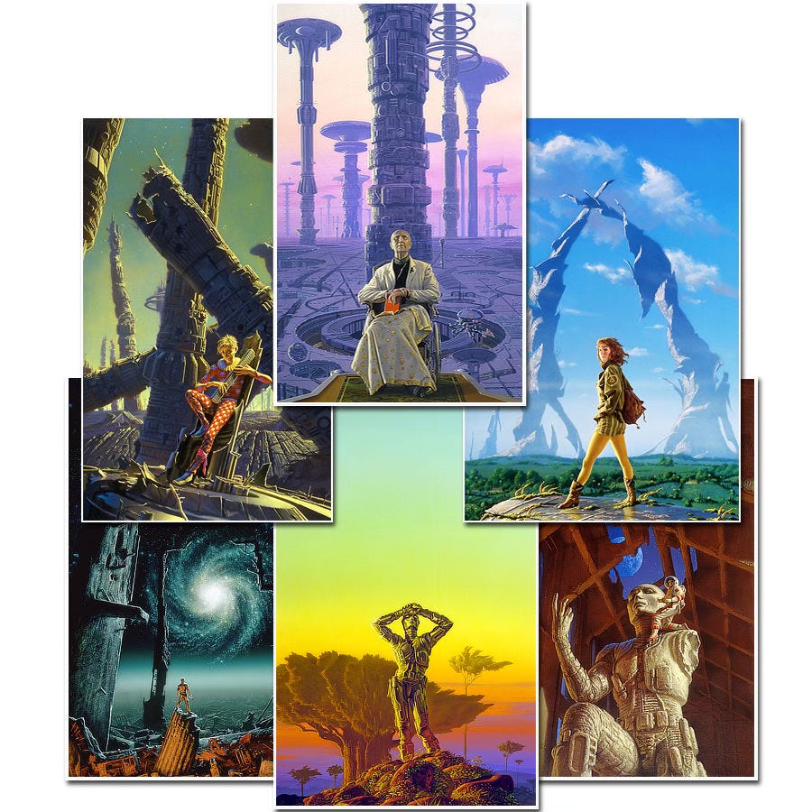 Set of Isaac Asimov prints including HARI, THE MULE, ARKADY, TRANTORIAN DREAM, GISKARD, and FOUNDATION AND EARTH