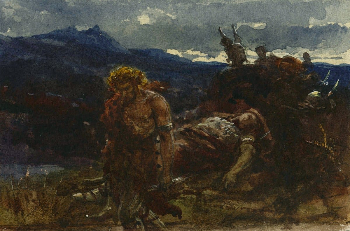Sir Frank Dicksee PRA, The Wounded Viking Sir Frank Dicksee PRA, The Wounded Viking