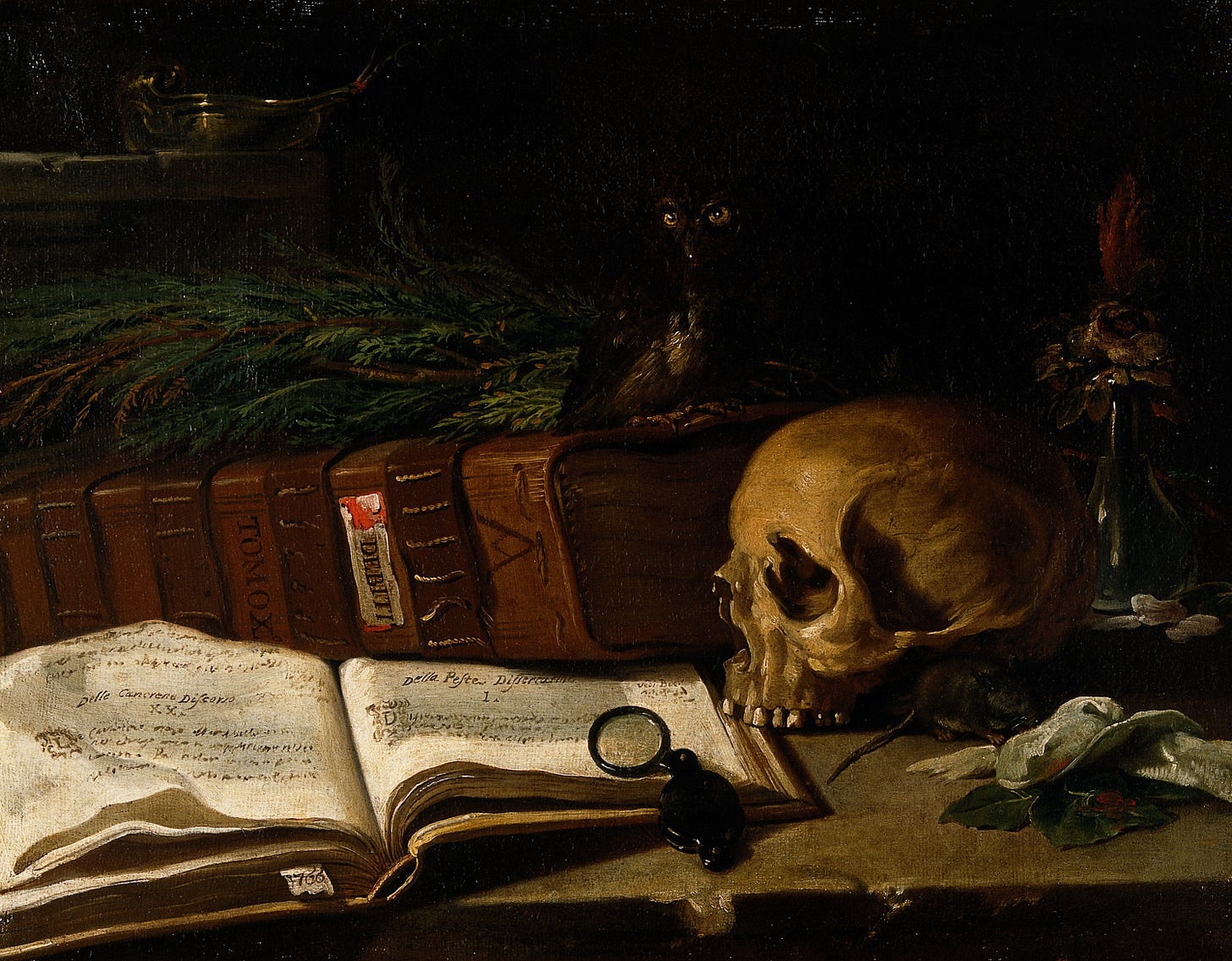 Memento mori still life oil painting by an unknown Italian artist, 1766 ...