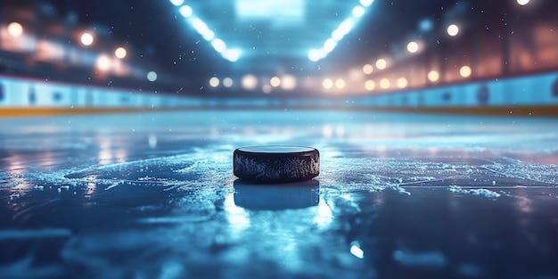 Hockey Puck on Ice Rink | Premium AI-generated image