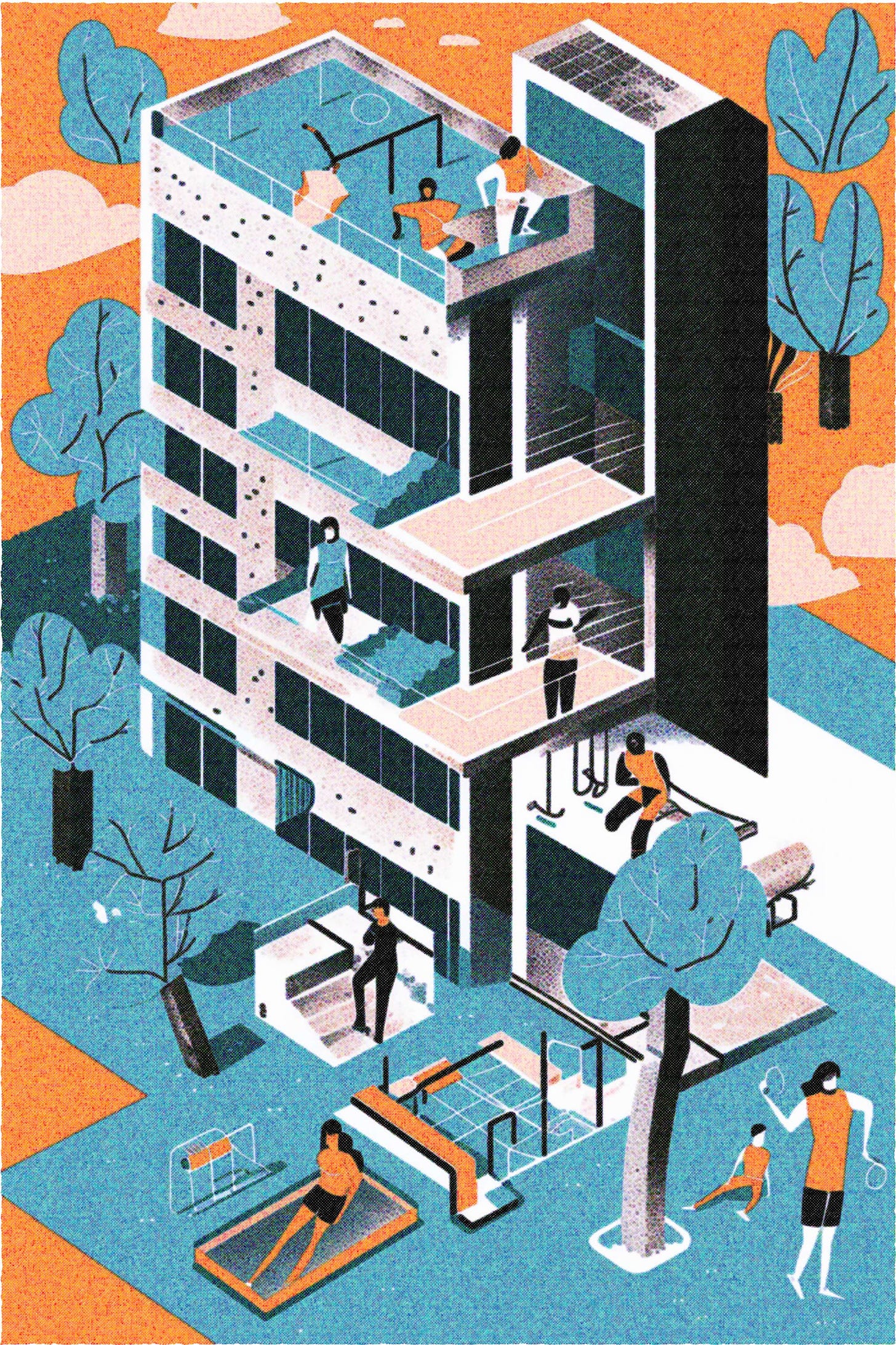 Brutalist Illustration depicting abstract views of the post.