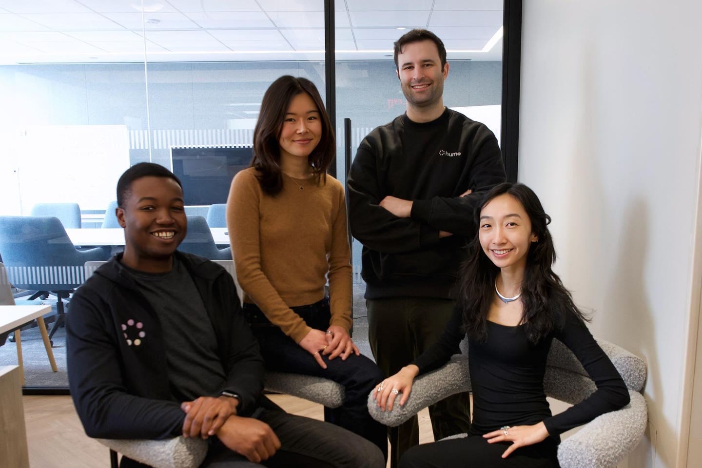 Left to right: Michael Opara, founding engineer, Lauren Kim, founding engineer, Alan Cowen, founder and CEO and Janet Ho, COO and chief scientist.. 