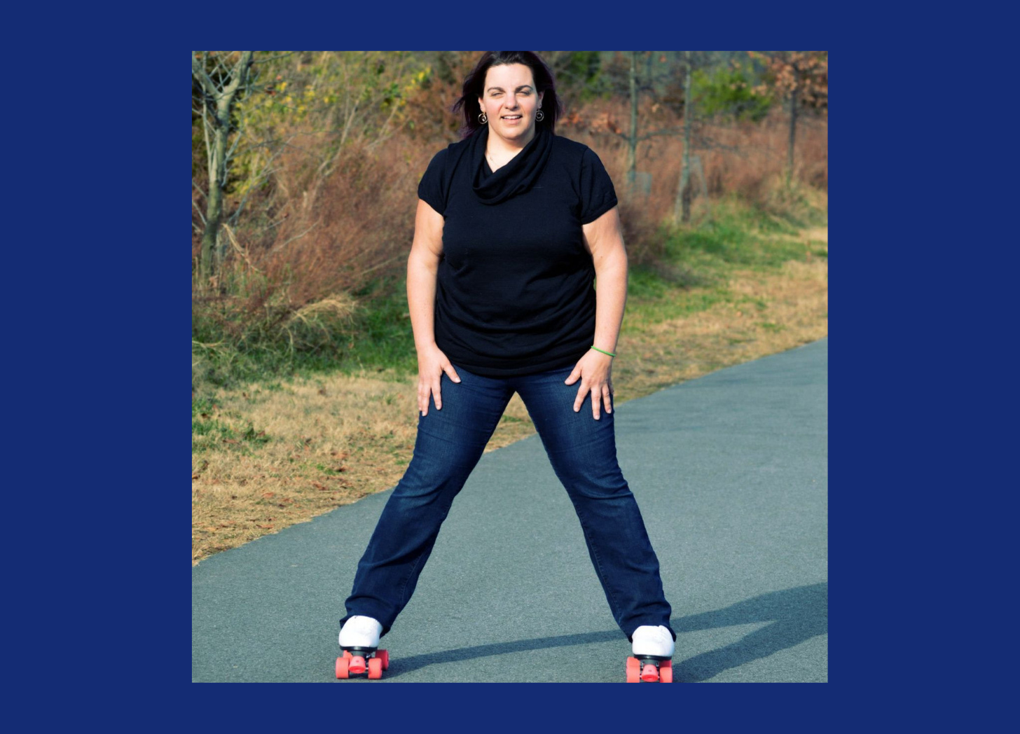 Autistic Woman rollerskating. Unmasking Autism Blog: Sorry, Not Sorry. Autistic Blog | Straddling paradoxes: from inside Angela's Autistic mind