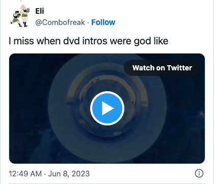 Tweet from @Combofreak: I miss when dvd intros were god like. Video of DVD menu.