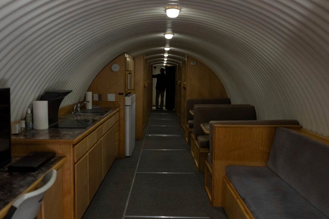 The owner, who asked not to be identified because of concerns about his privacy, turns on the lights in his underground shelter in an undisclosed Southern California city, on Dec. 16.