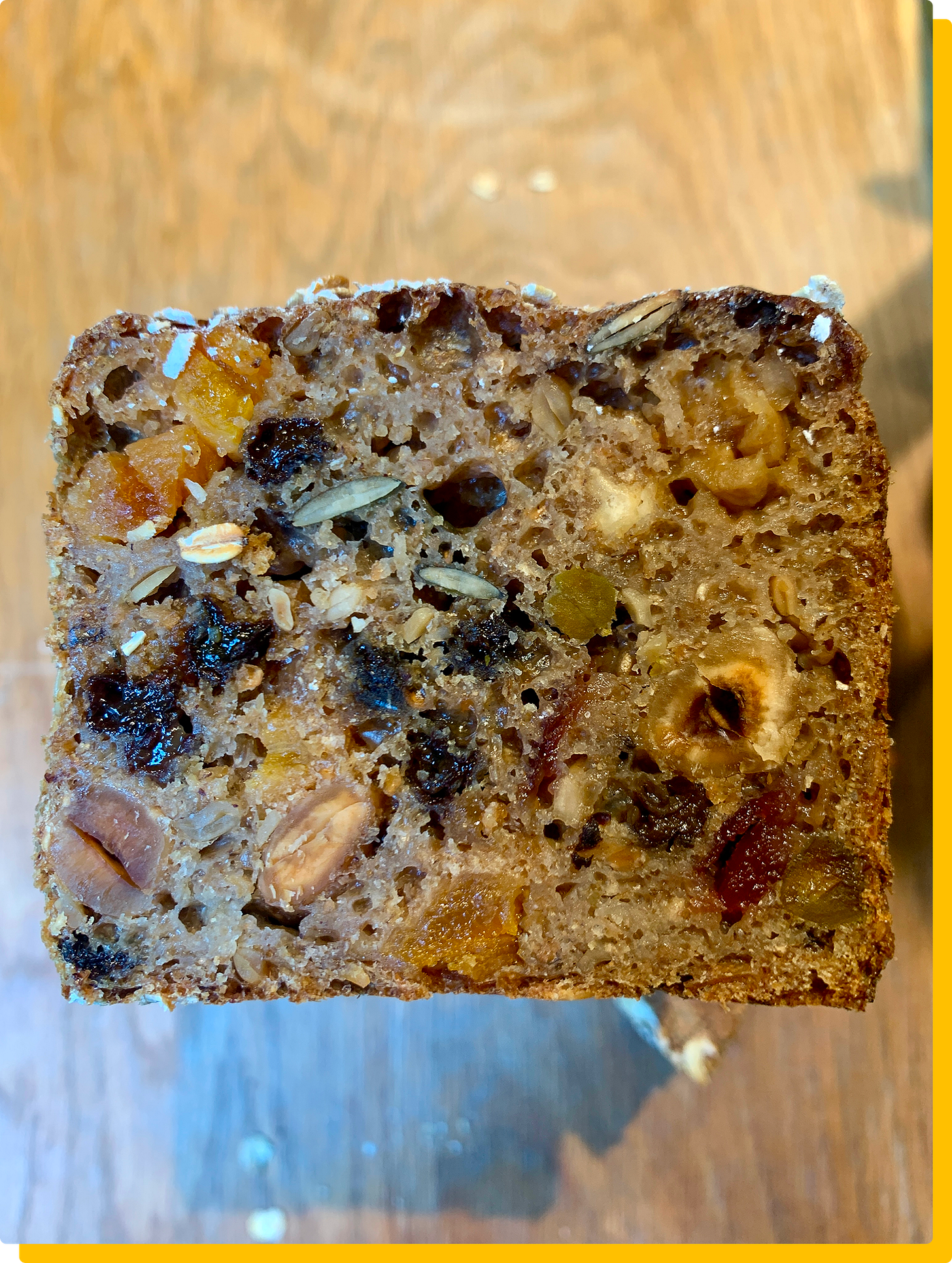 A loaf of schwarzbrot with lots of dried fruit and nuts