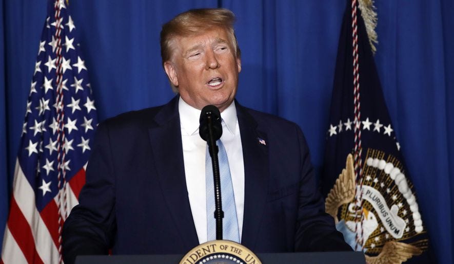 President Donald Trump speaks at his Mar-a-Lago estate on Jan. 3, 2019, in Palm Beach, Fla. Trump said in a social media post that he expects to be arrested Tuesday as a New York prosecutor is eyeing charges in a case examining hush money paid to women who alleged sexual encounters with the former president. Trump provided no evidence that suggested he was directly informed of a pending arrest and did not say how he knew of such plans. (AP Photo/ Evan Vucci, File)