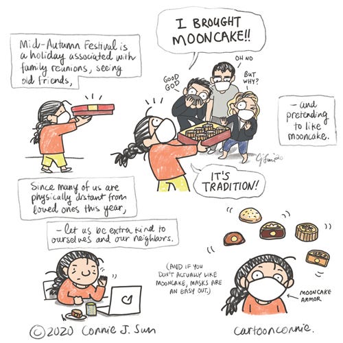 Mid-Autumn Mooncakes 2020 mid-autumn festival, journal comic, sketchbook, drawing, mooncakes, illustration, connie sun, cartoonconnie