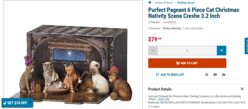 an advertisement for a nativity set made of all cat figurines